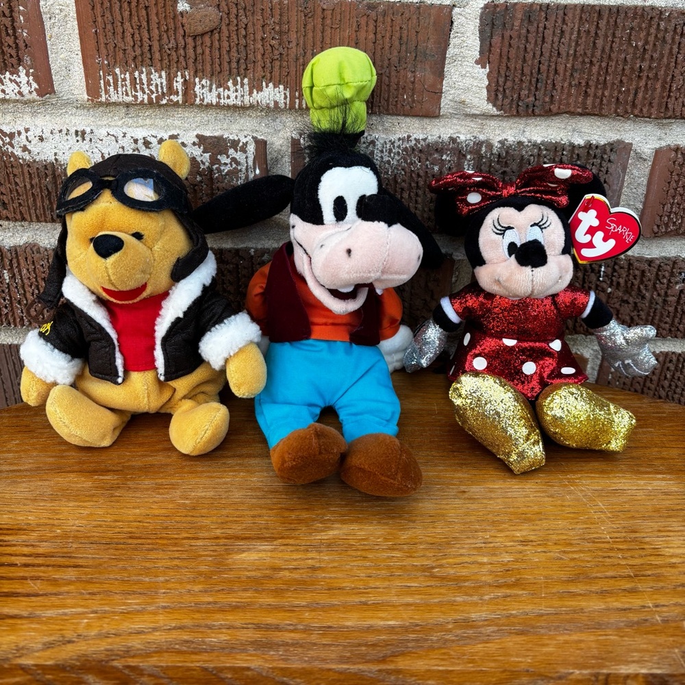 Disney mini plush collectibles Pilot Pooh TY Minnie and Goofy Set of 3